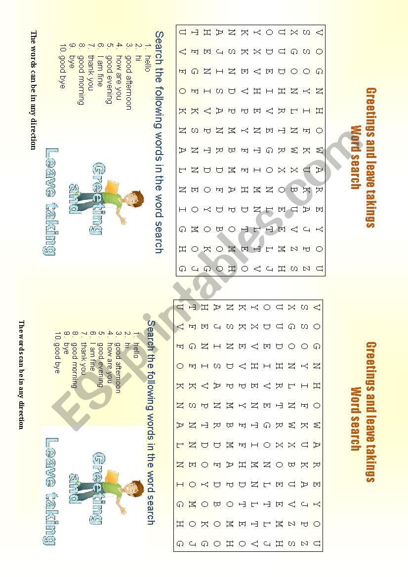 Greetings and leave takings worksheet