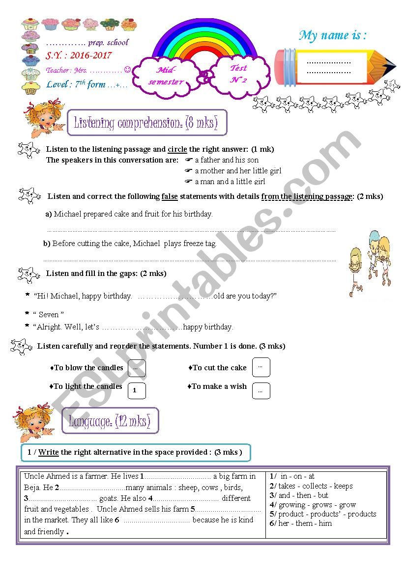 Mid-Semester Test N2 worksheet