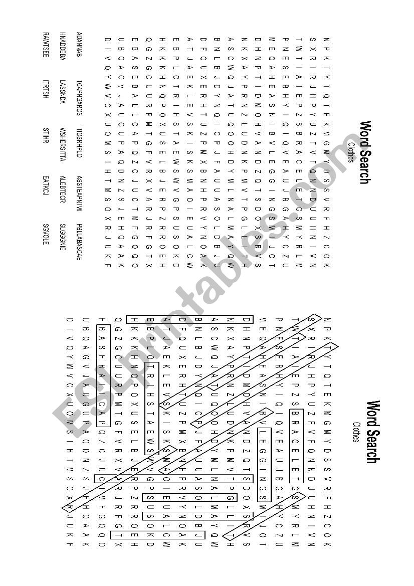 Clothes - Wordsearch worksheet