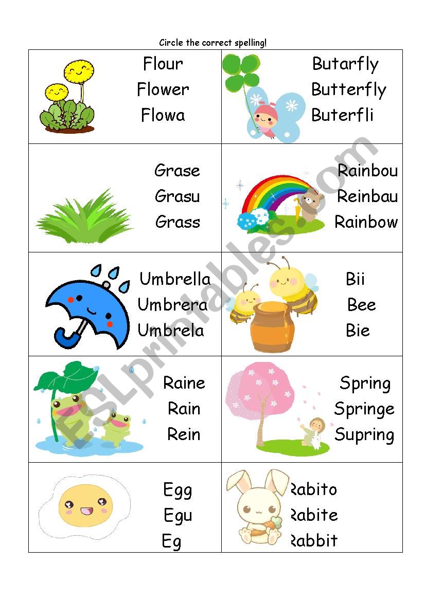 Spring Spelling Multichoice Worksheet