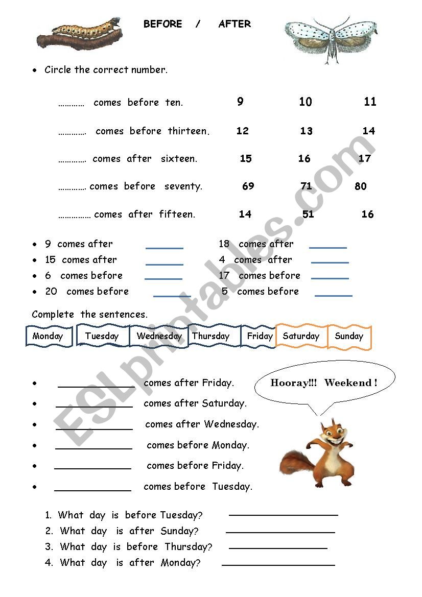 Before After worksheet