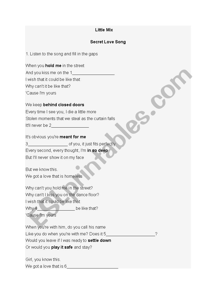 Little Mix Secret Love Song worksheet