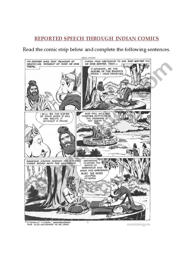 Reported Speech comics worksheet