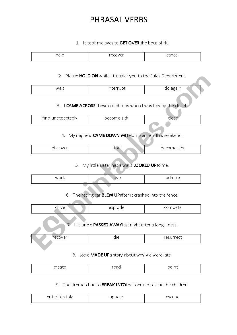 Phrasal Verbs worksheet