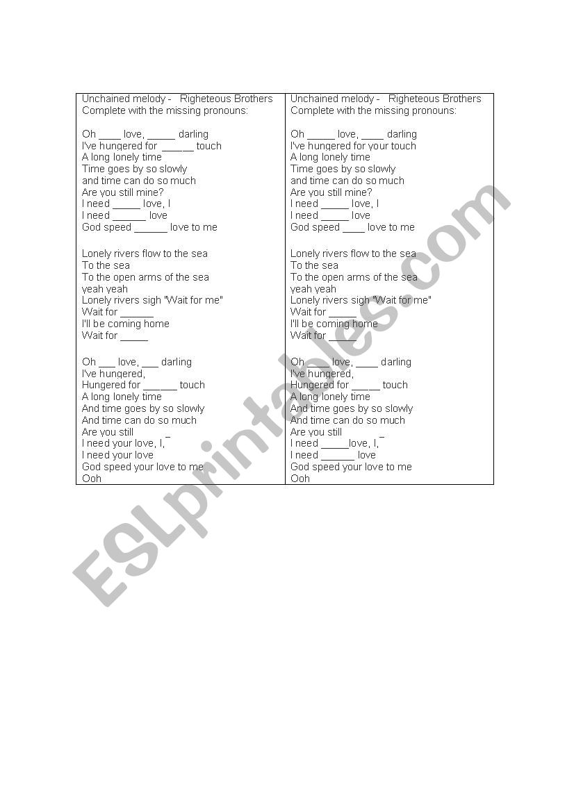 Song Activity worksheet