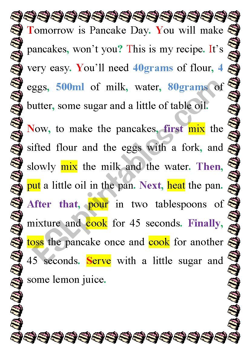 Recipe worksheet