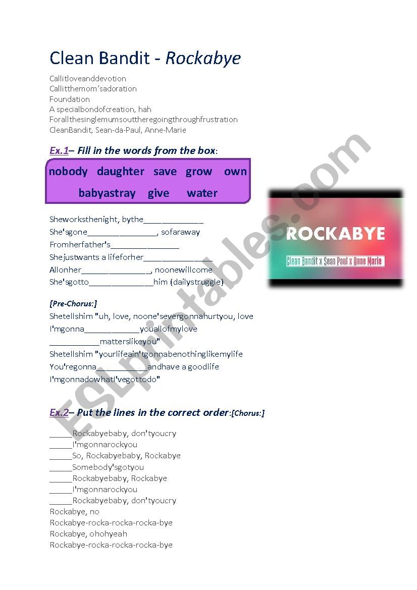 Clean Bandit - Rockabye worksheet