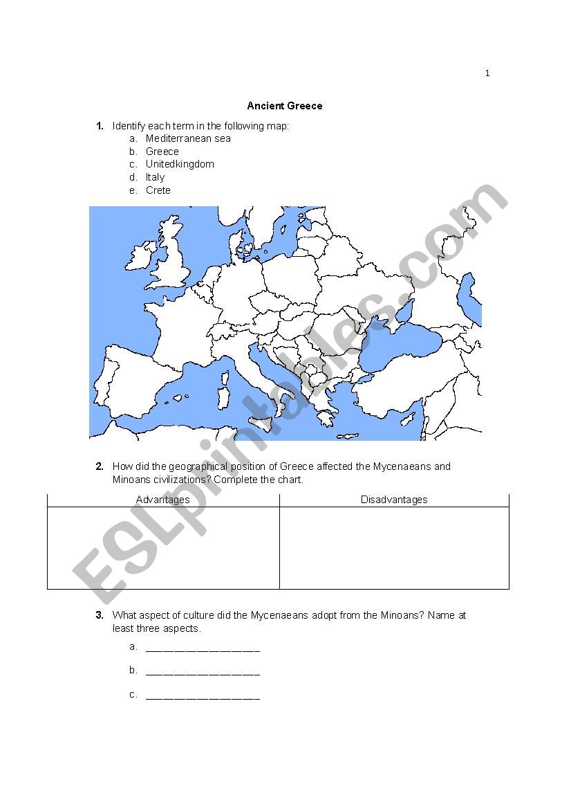 Ancient Greece - ESL worksheet by nmartelo Regarding Ancient Greece Map Worksheet