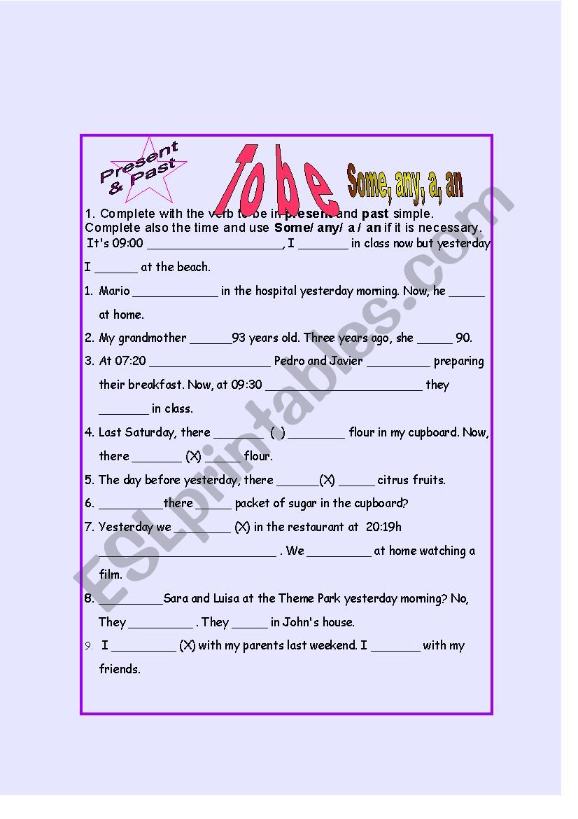 To be- present & past worksheet