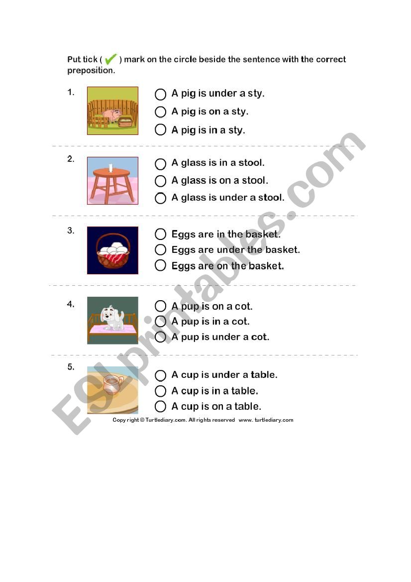 prepositions in on under practice