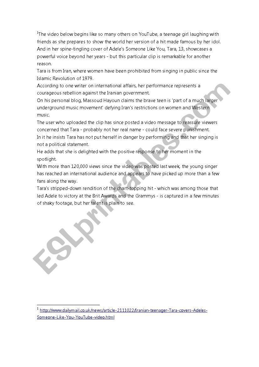 ADELE SONG worksheet