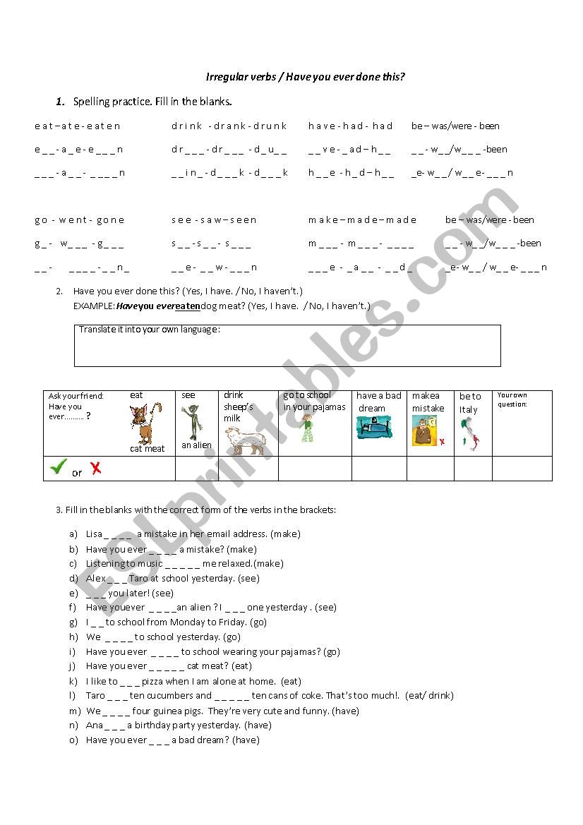 Have you ever...?/Basic irregular verbs (Time filler)1