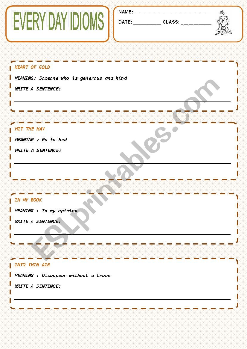 Every day idioms worksheet