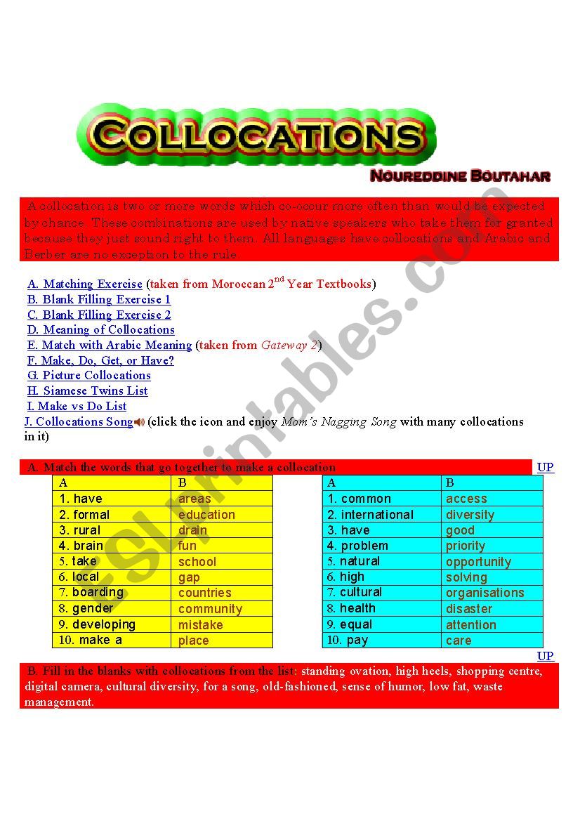 collocations worksheet