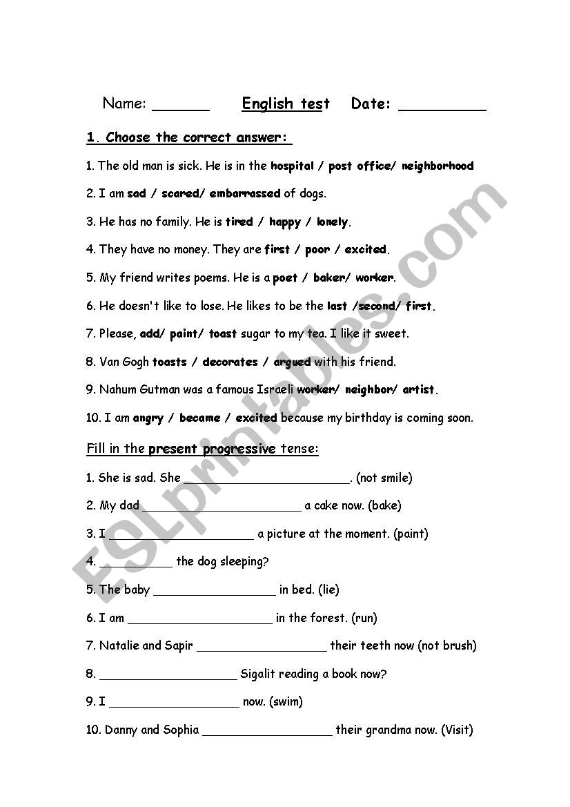 panorama english test worksheet