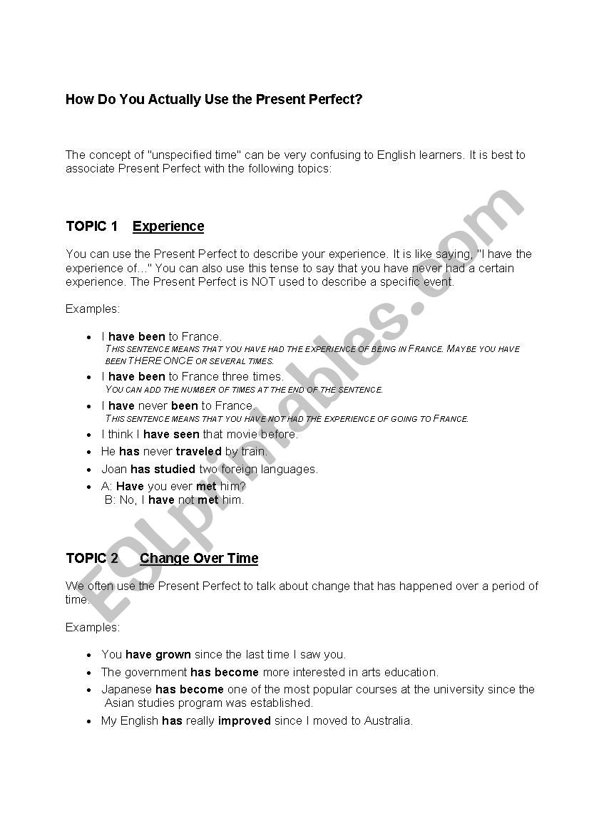 Present Perfect worksheet