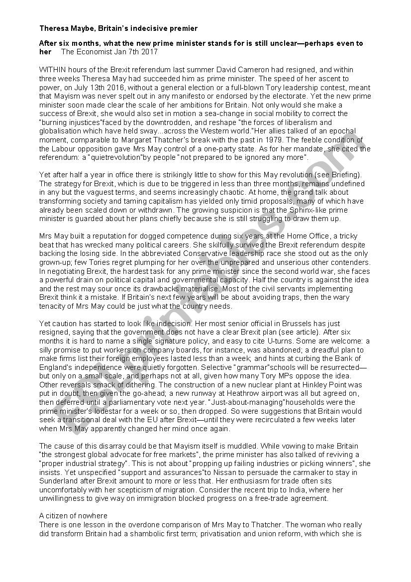 Britain´s Prime Minister worksheet