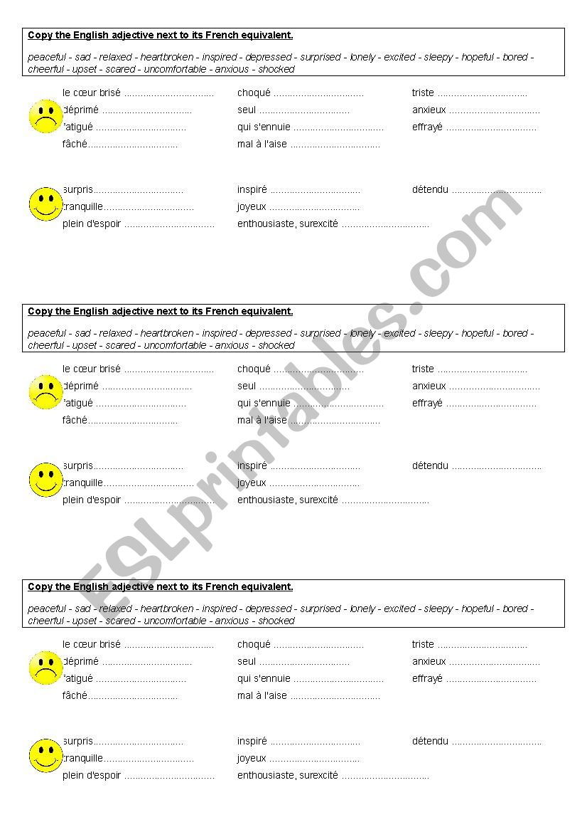 Matching adjectives worksheet