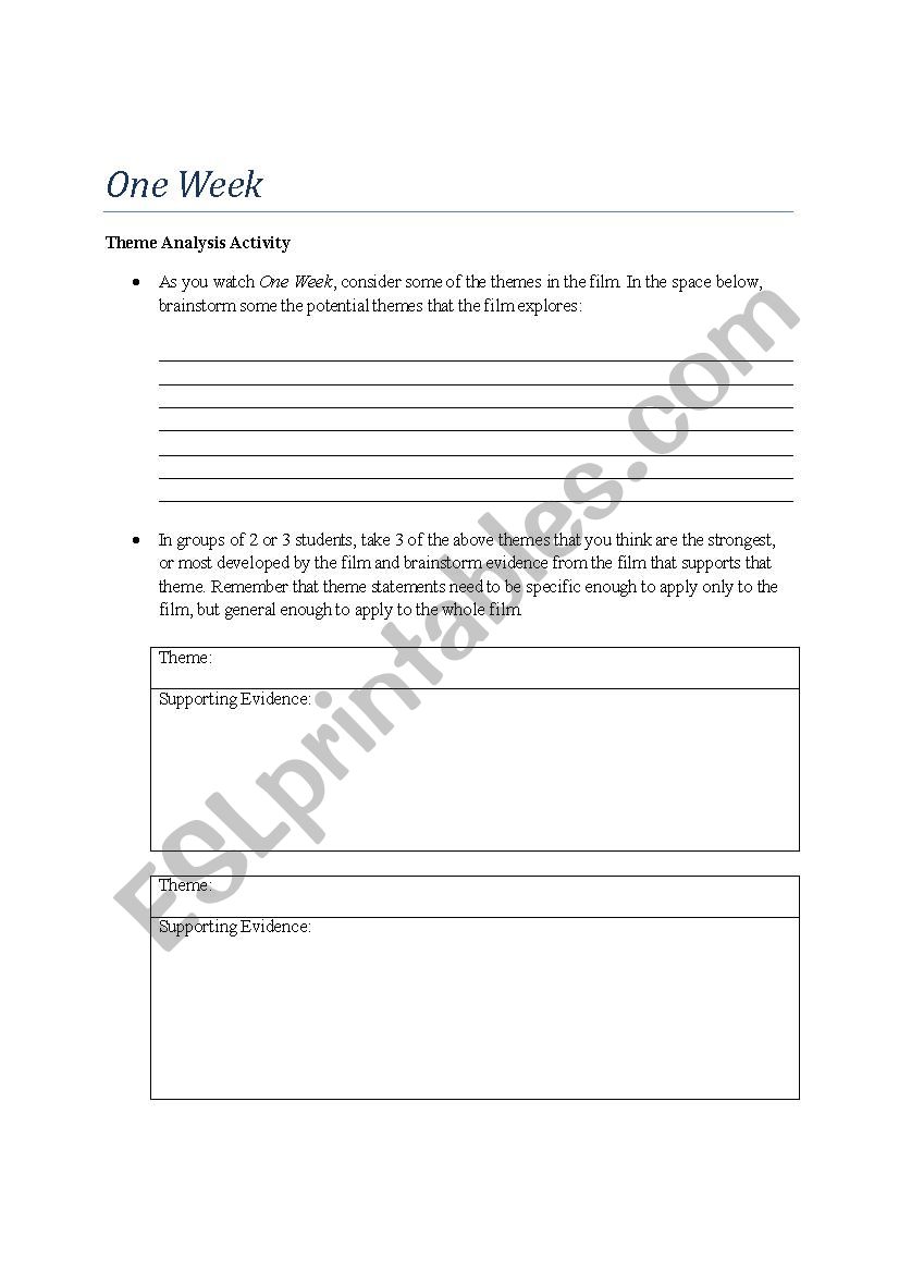 One Week worksheet