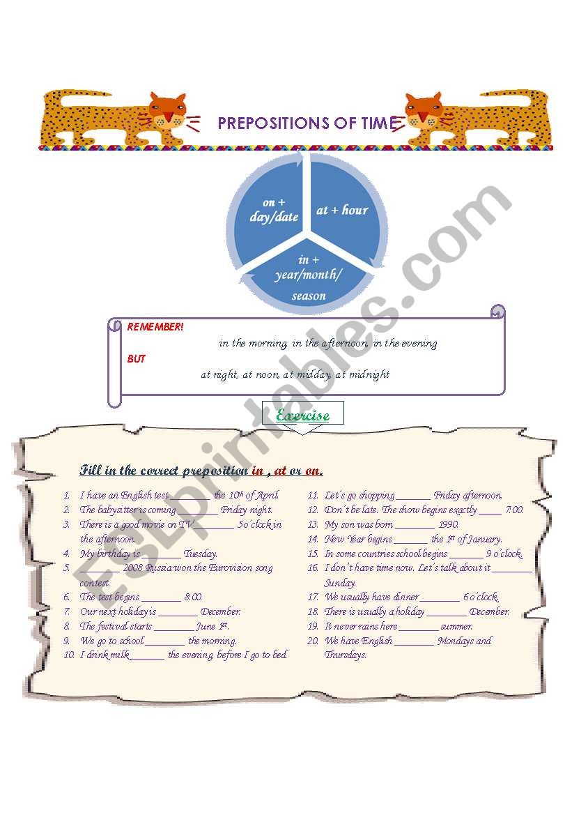 Prepositions of time worksheet