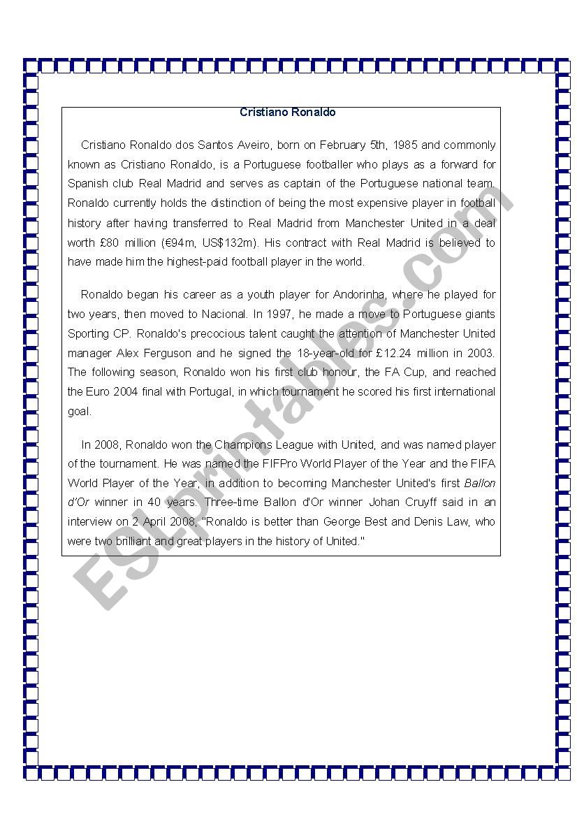 Cristiano Ronaldo worksheet