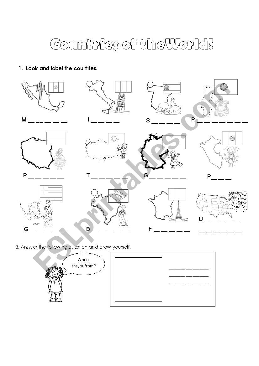 COUNTRIES AROUD THE WORLD worksheet