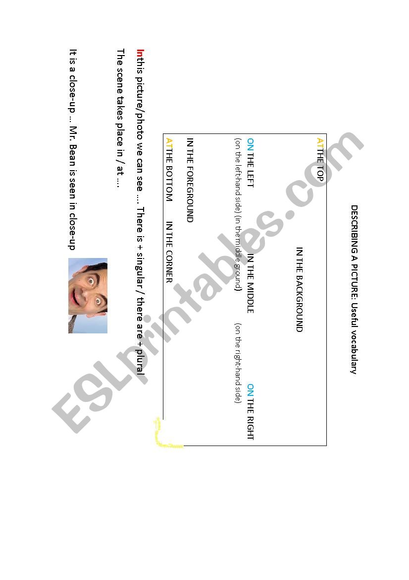 Describing a Picture worksheet