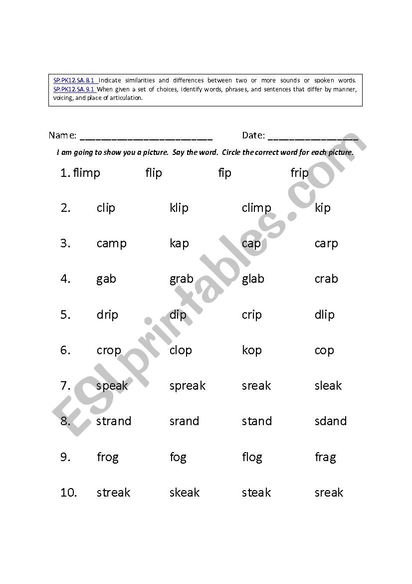 Consonant Blends worksheet