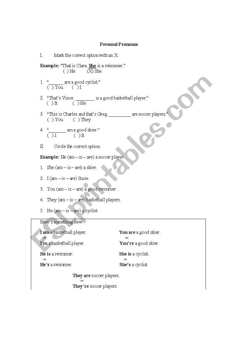 Personal Pronouns worksheet