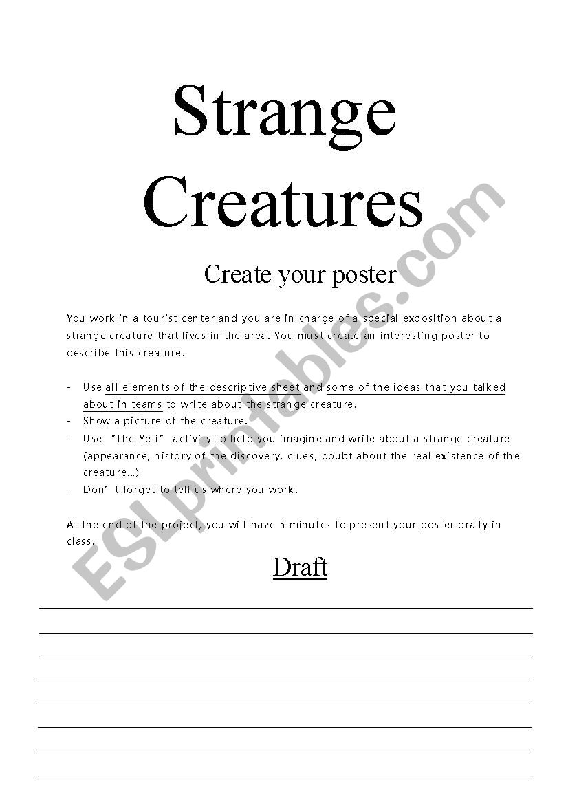 Strange Creatures worksheet