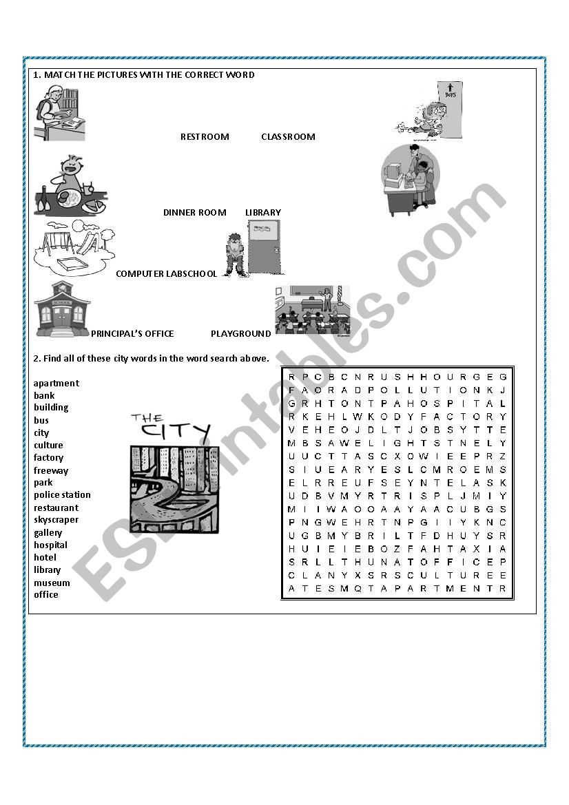 PLACES AT SCHOOL AND THE CITY worksheet