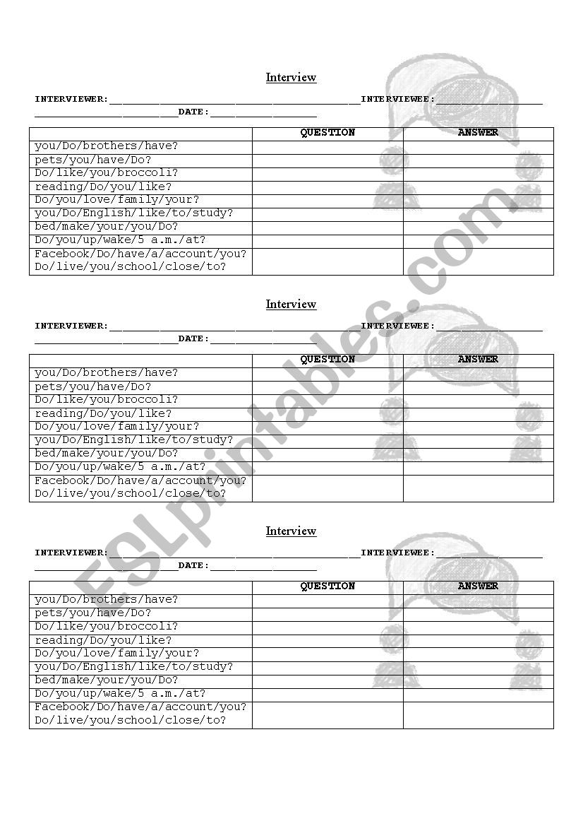 Present Simple Interview worksheet