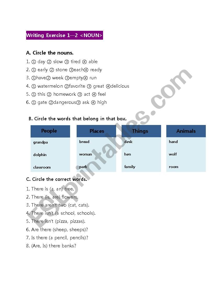 Grammar Noun part for Staters (Grade1~2)