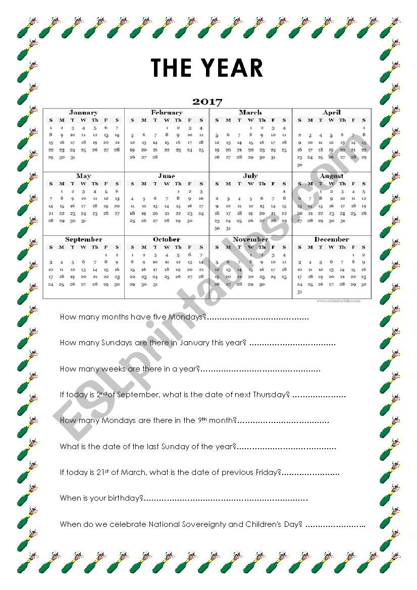 days and months worksheet