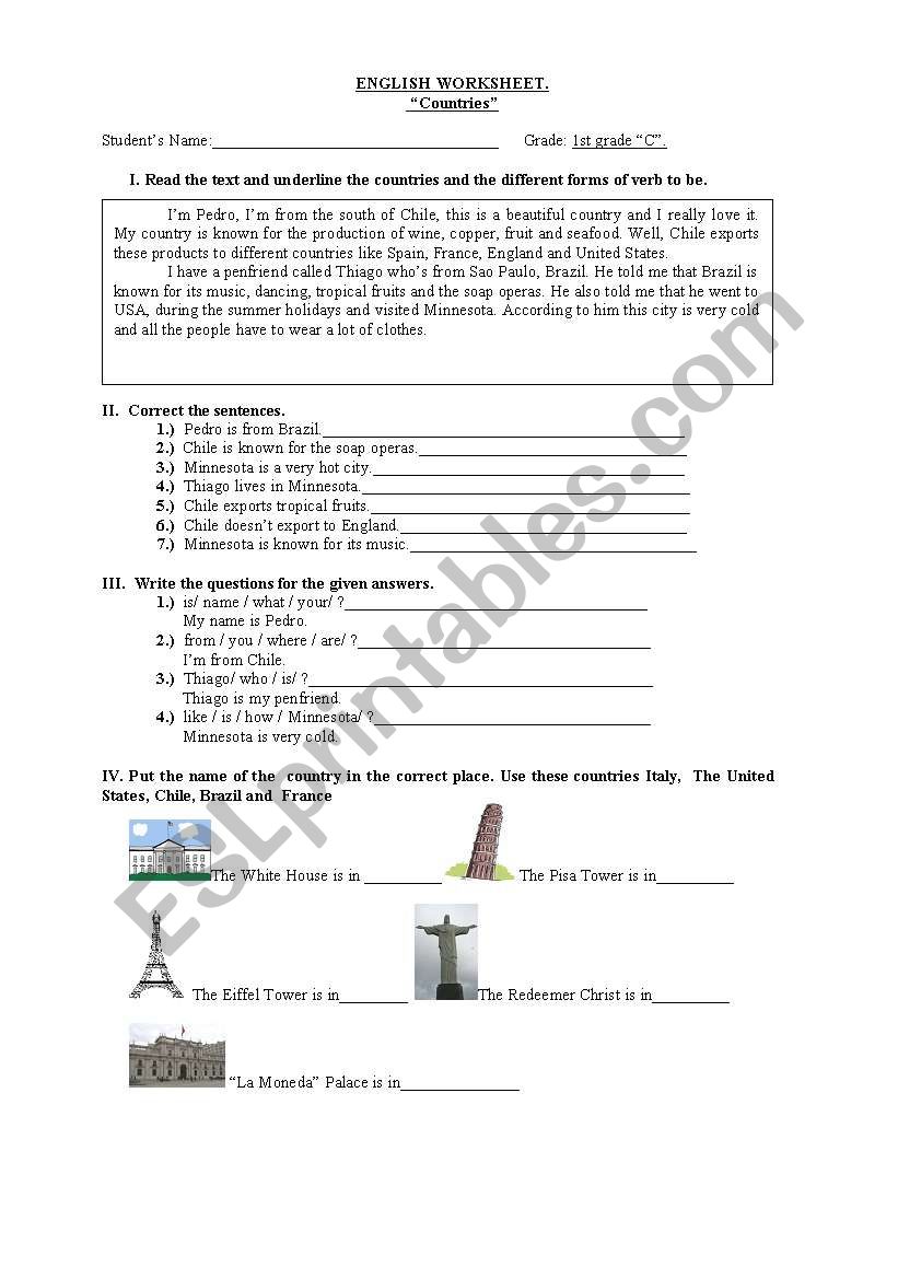 Countries worksheet