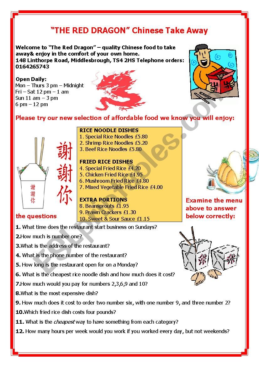 The Red Dragon Take Away worksheet