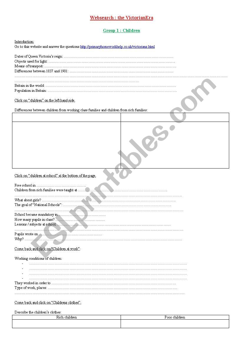 Victorian Era worksheet