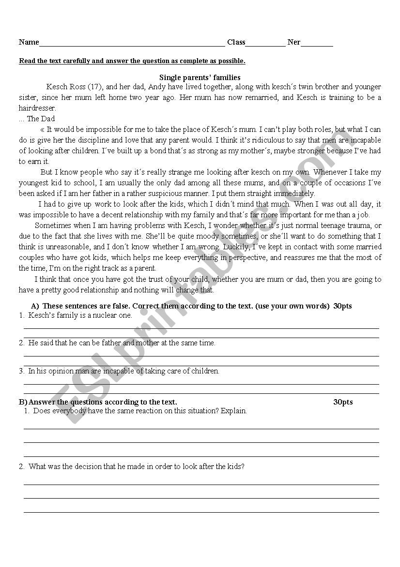 family relatioship worksheet