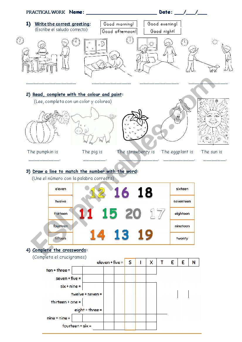 Practical Work worksheet