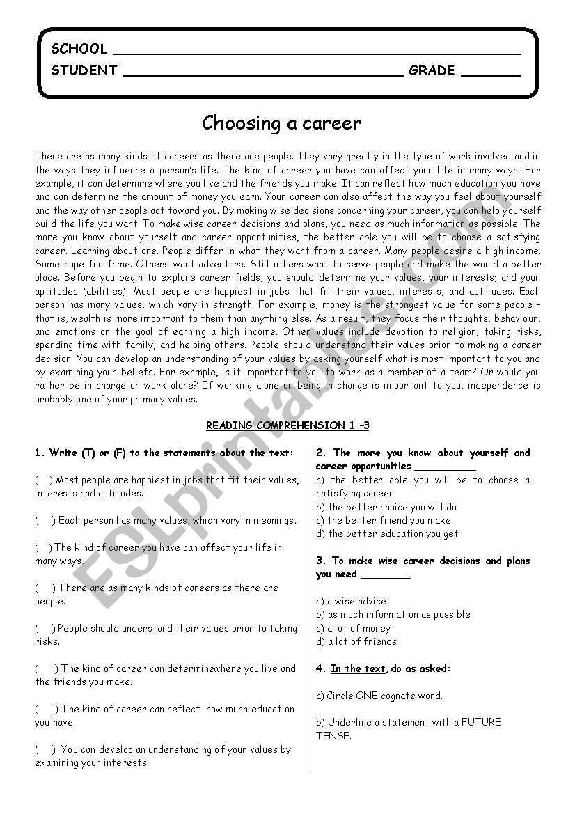 will x going to; jobs worksheet