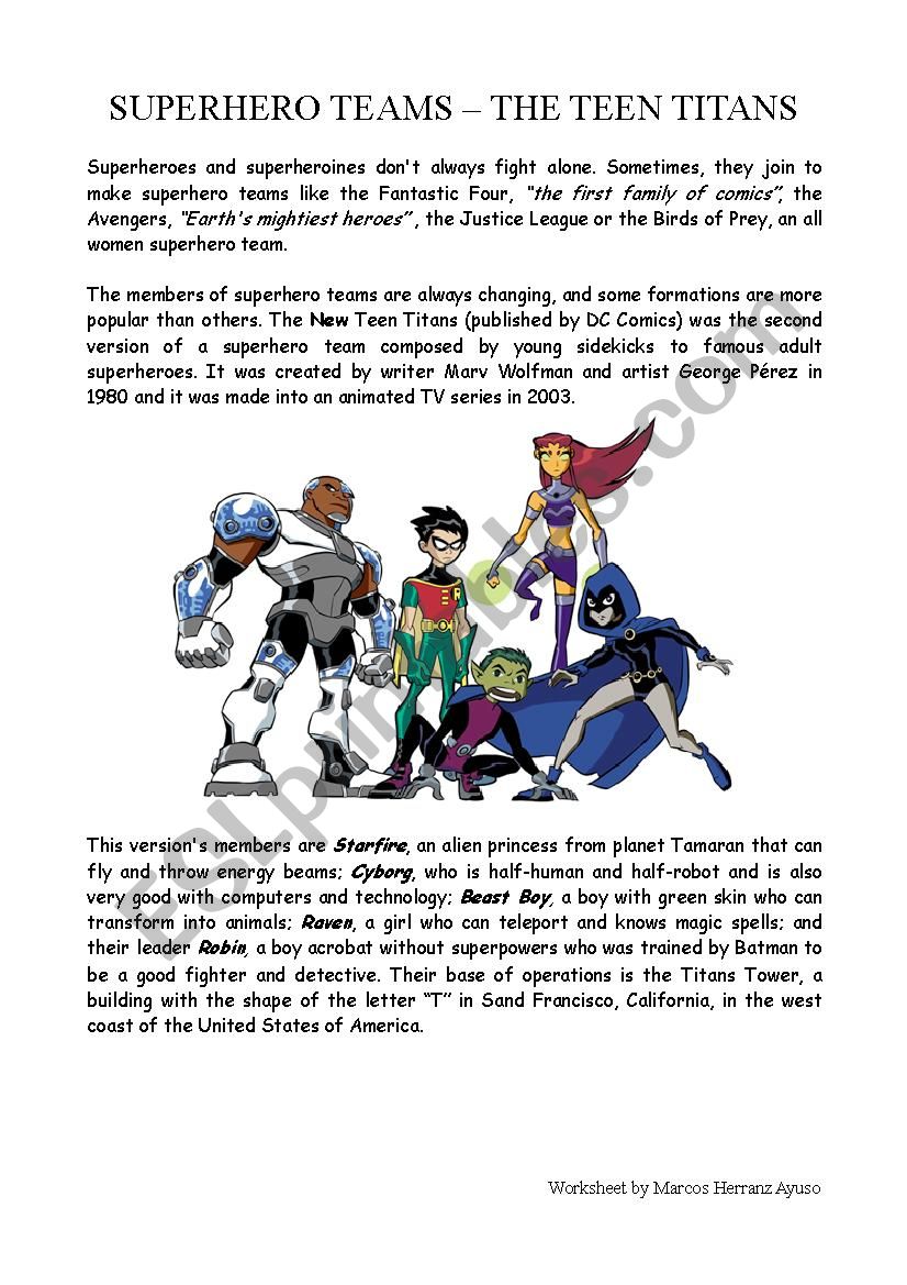 Superhero Teams Lesson Plan worksheet