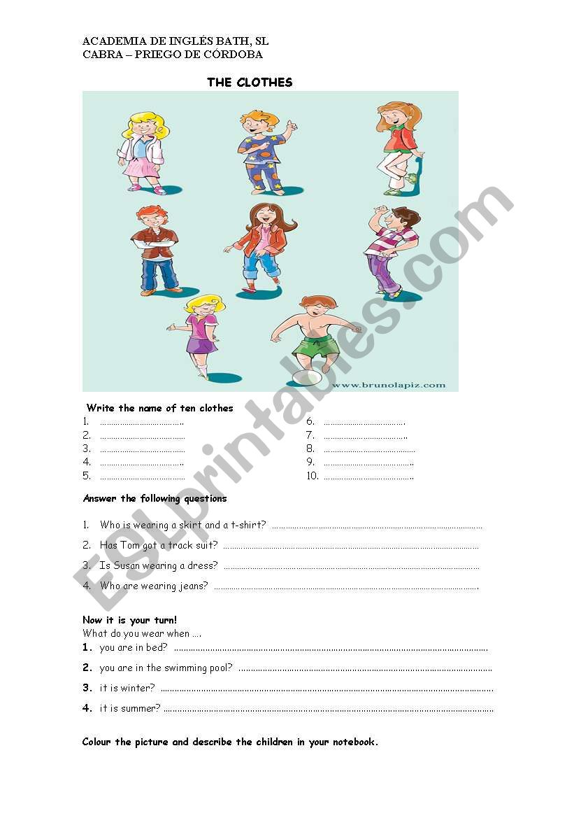 The clothes worksheet