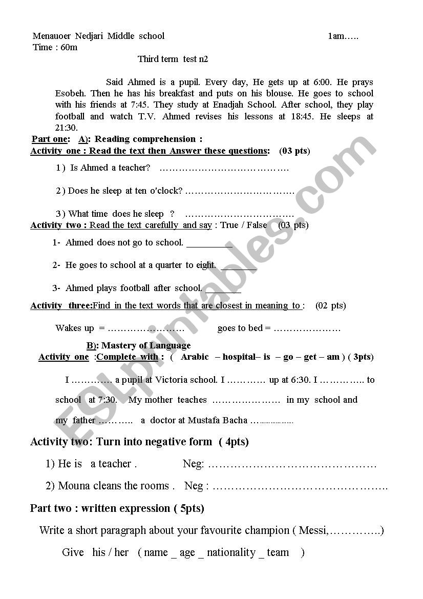 DAILY ACTIVITIES  worksheet