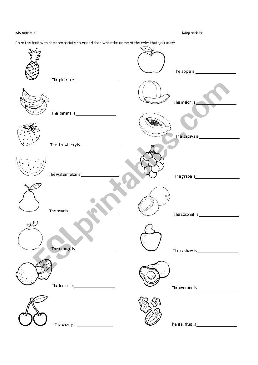 Match the fruit with its color