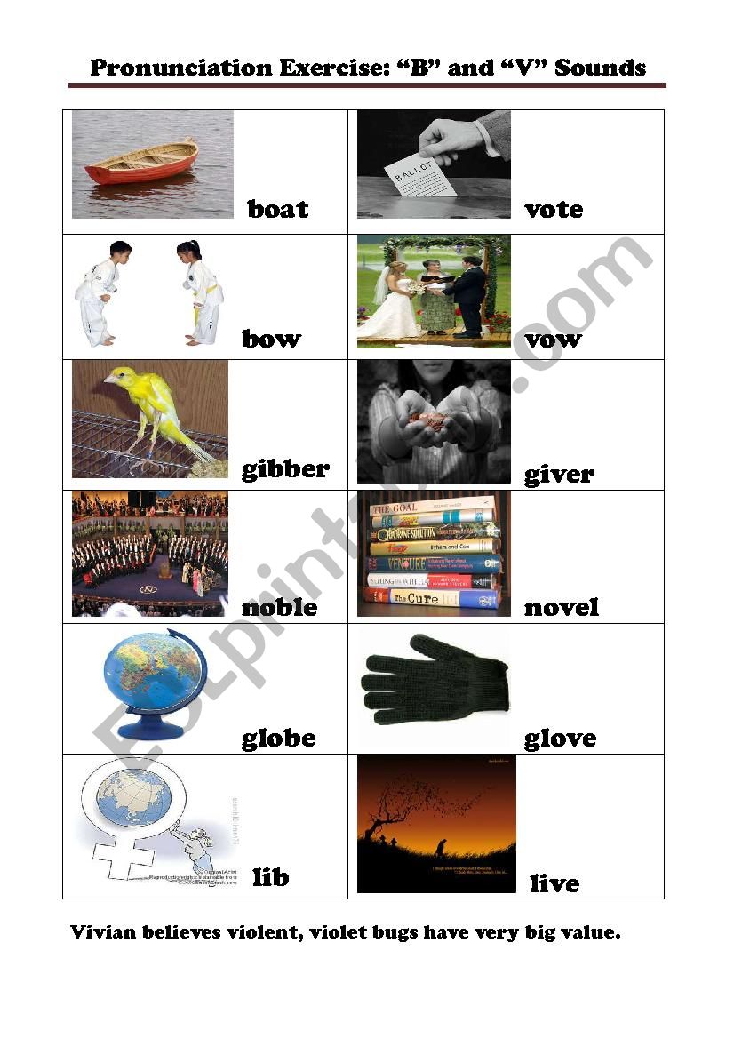 consonant sound b vs v worksheet