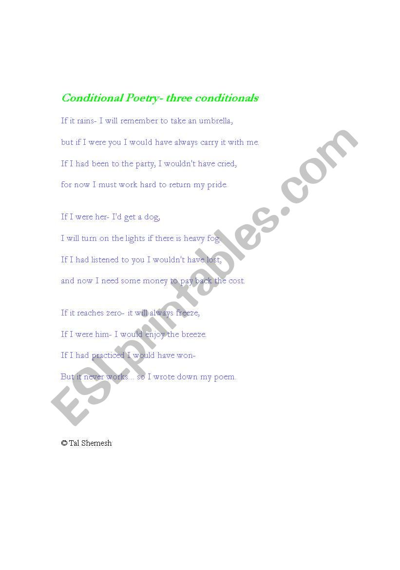 Conditional Poem worksheet