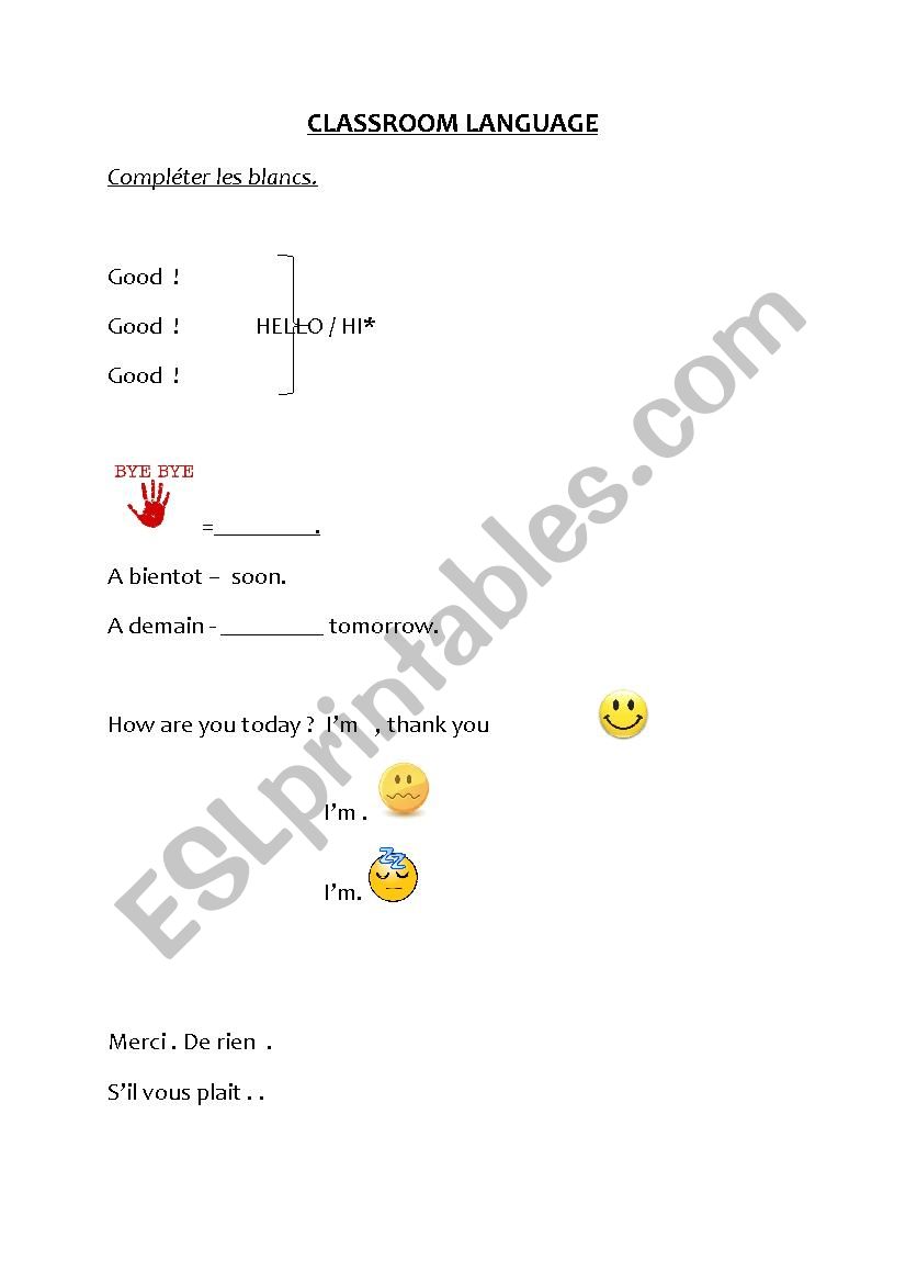 CLASSROOM LANGUAGE worksheet