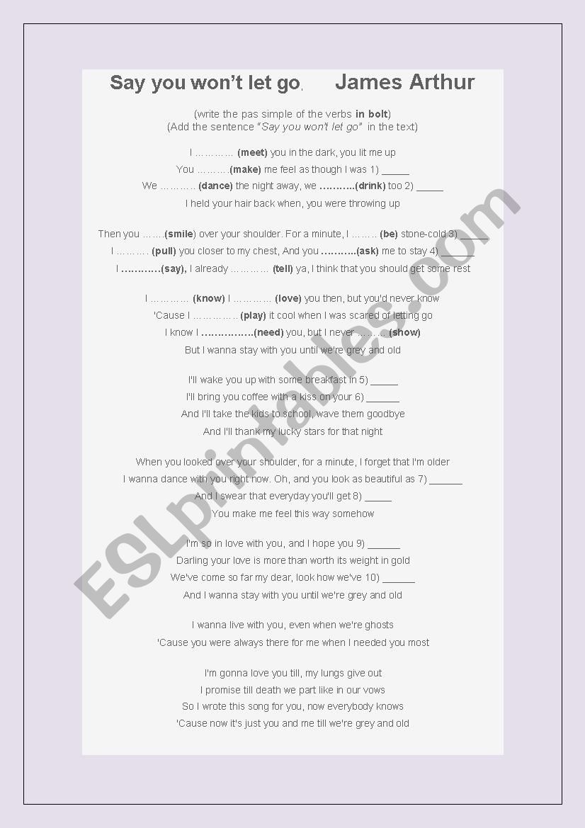 Just say you wont let go worksheet