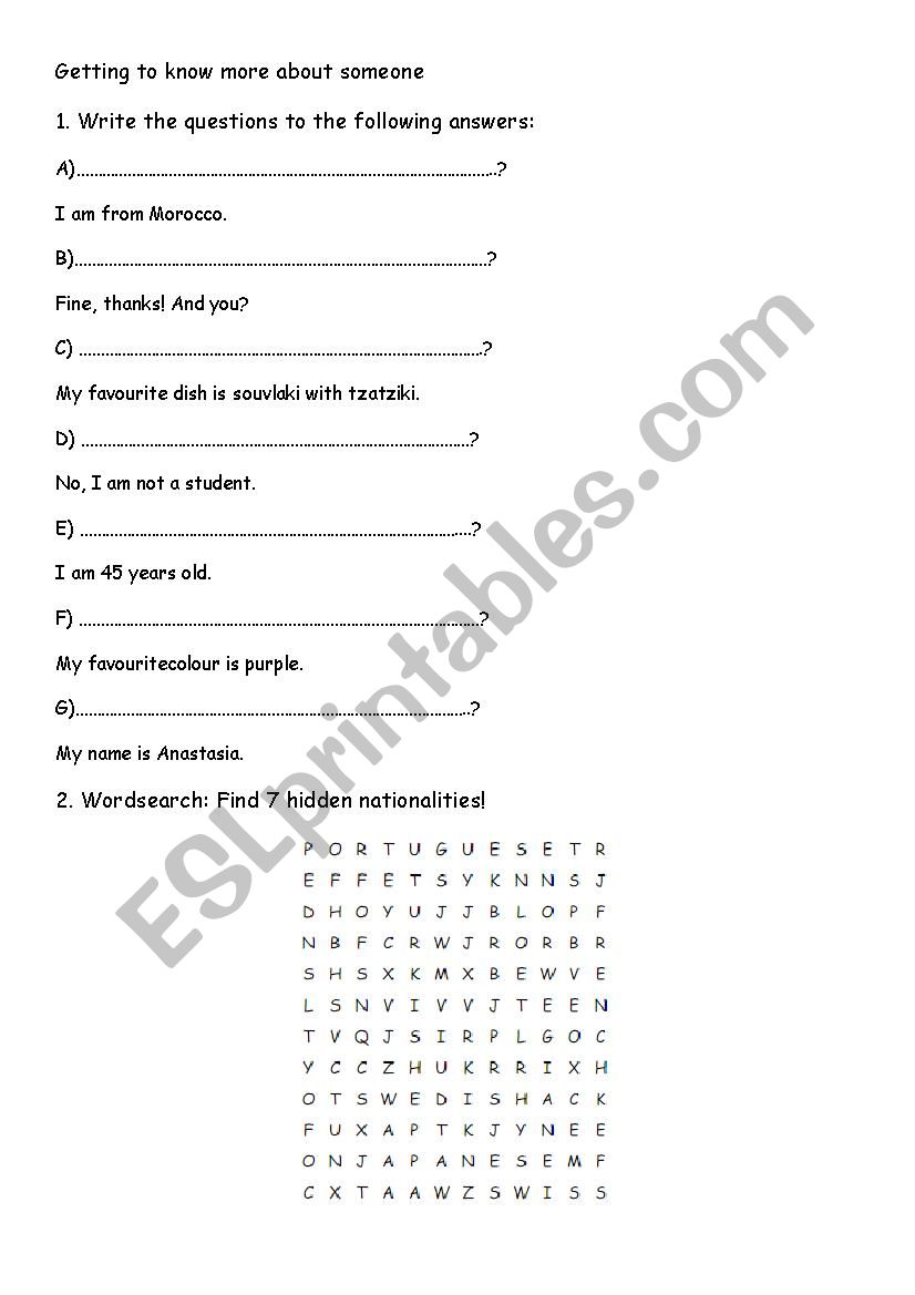 Getting To Know Someone Worksheet