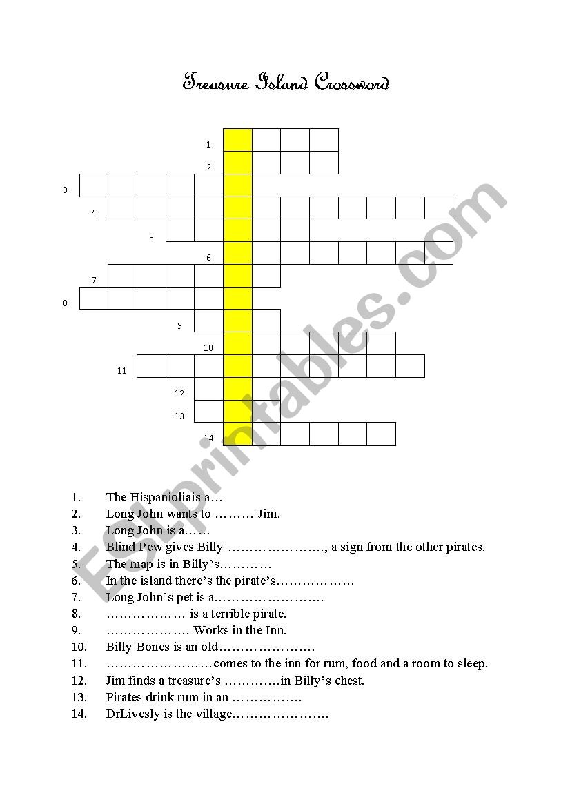 Treasure Island crossword worksheet